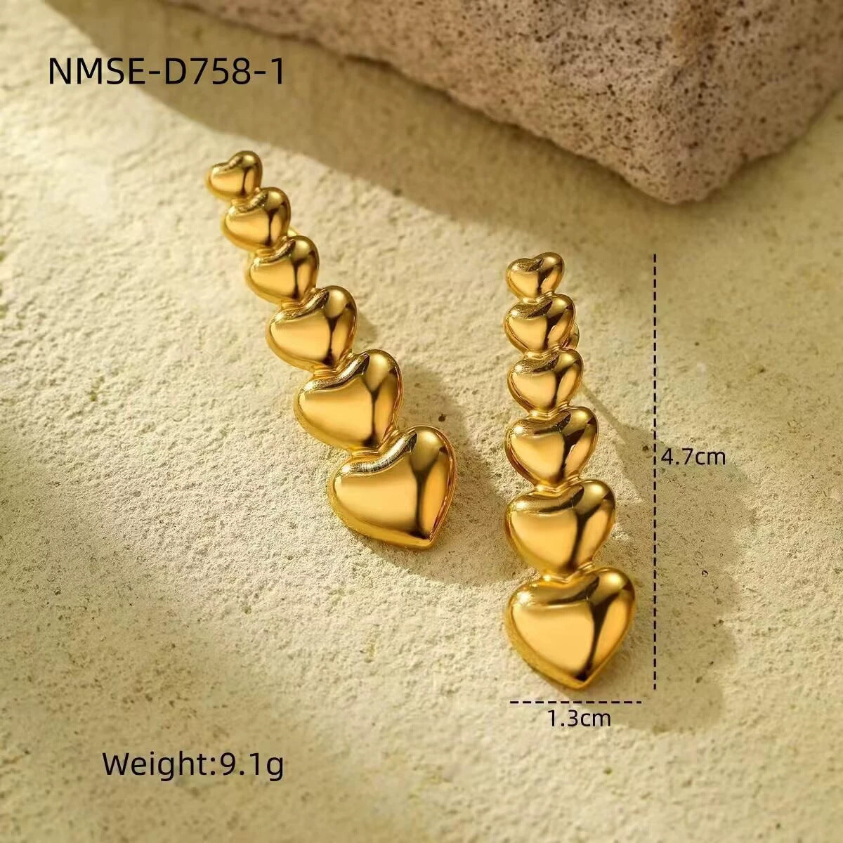 Pendientes colgantes geométricos de corazón chapados en oro de 18 quilates estilo vintage para mujer