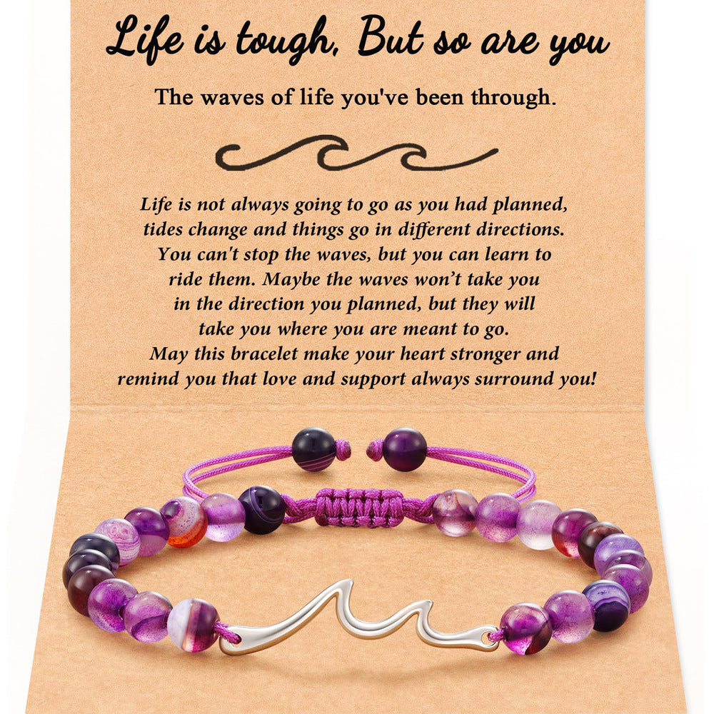 Handmade Woven Stainless Steel Beaded Bracelet with Wave Pattern
