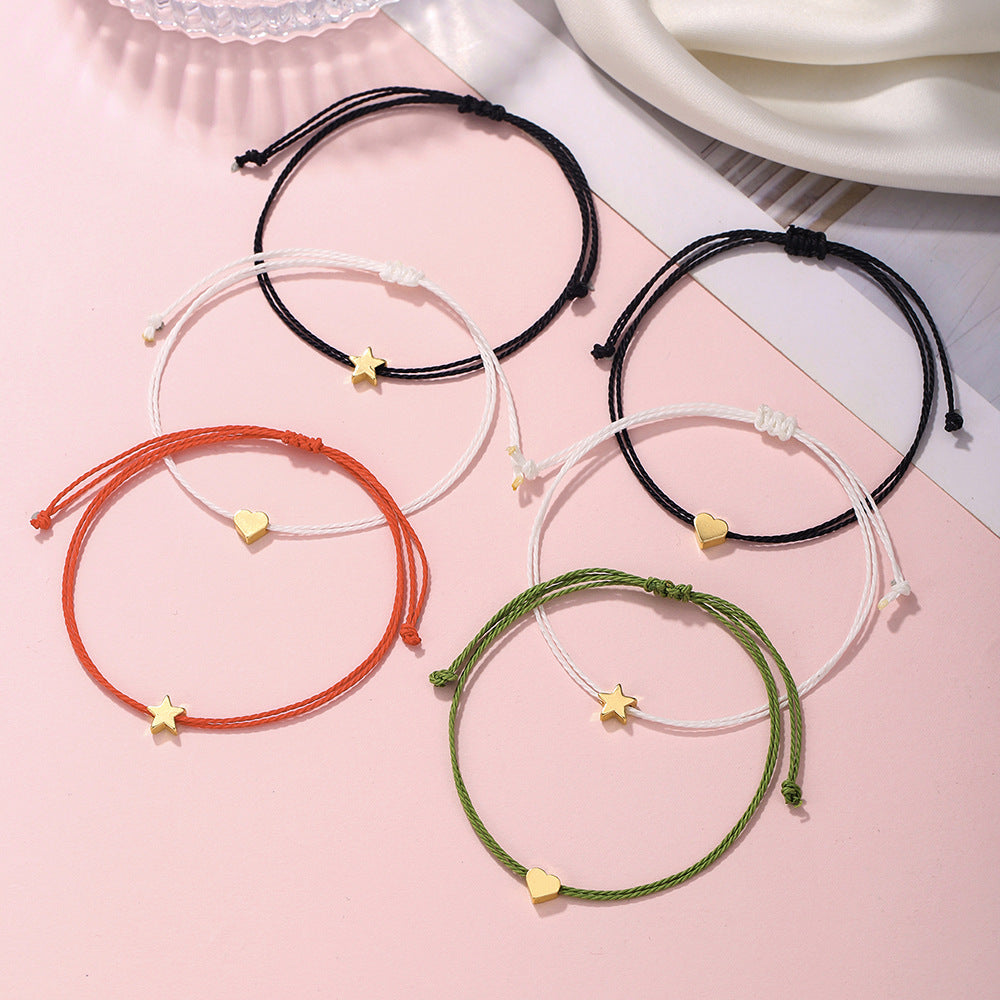 Bohemian Sweet Geometric Star Heart Alloy Bracelet Set Adjustable