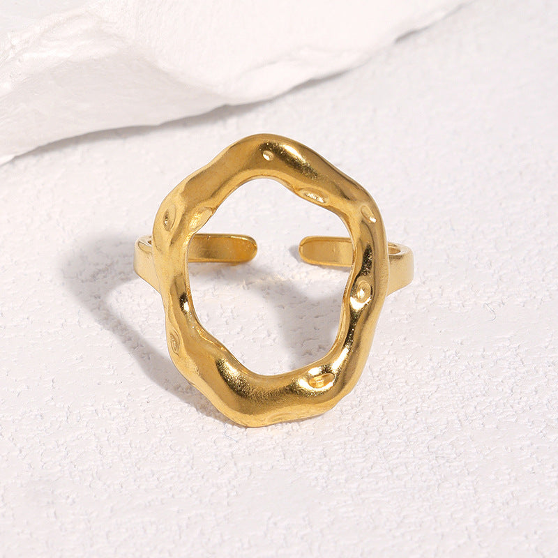 Minimalist Geometric Round Gold Plated Stainless Steel Open Ring for Women