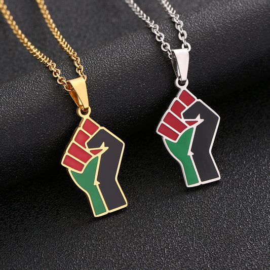 Collana con Ciondolo Simbolo Pugno Africano Geometrico in Acciaio Inossidabile con Ciondolo in Acciaio al Titanio, Catena a O Galvanizzata, Accessorio di Moda Unisex