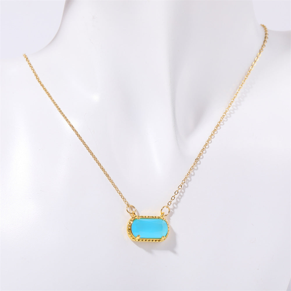 Elegant Oval Green Zircon Necklace in Copper with Electroplated Finish for Women