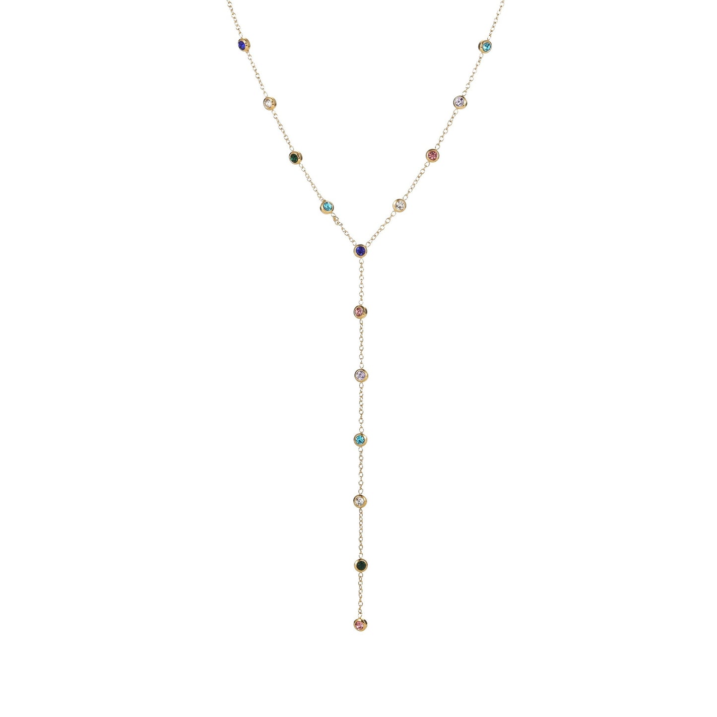 Fashionable OL Geometric Stainless Steel Y-Necklace with Zirconia Pendant and Plated Finish for Women
