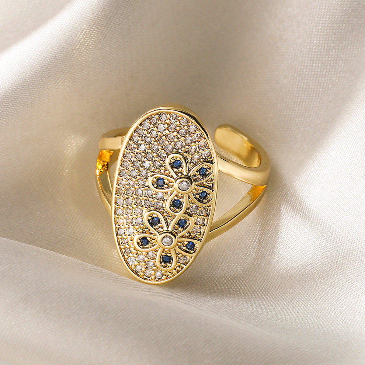 Minimalist Geometric Copper Ring with Real Gold Plating and Zircon Inlay for Women