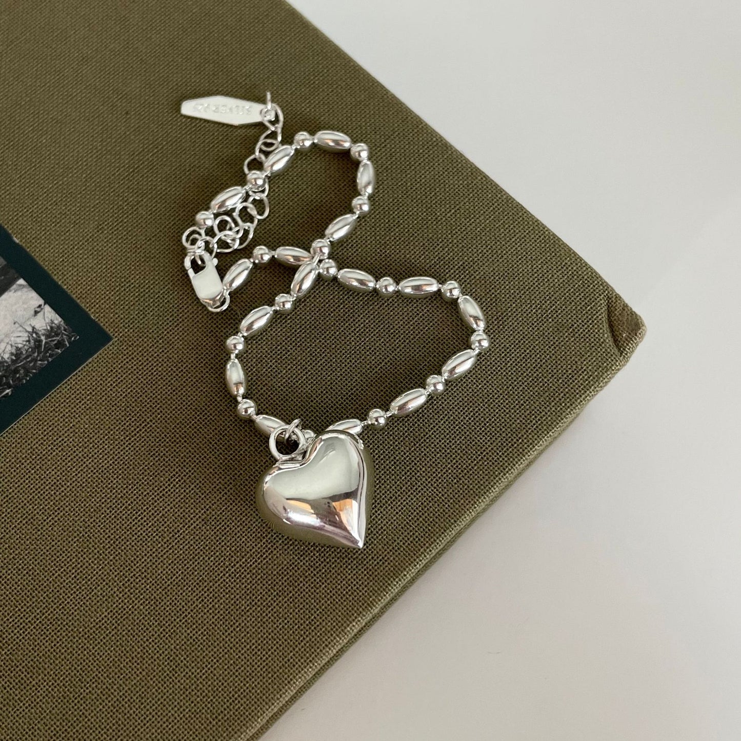 Pulsera de plata esterlina 925 con cuentas de olivo y estrella minimalista para mujer