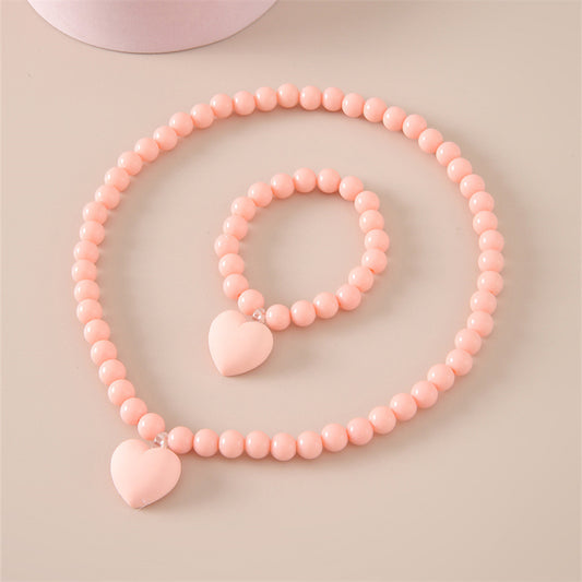 Set collana con ciondolo acrilico a cuore minimalista per bambini con catena di perline di plastica