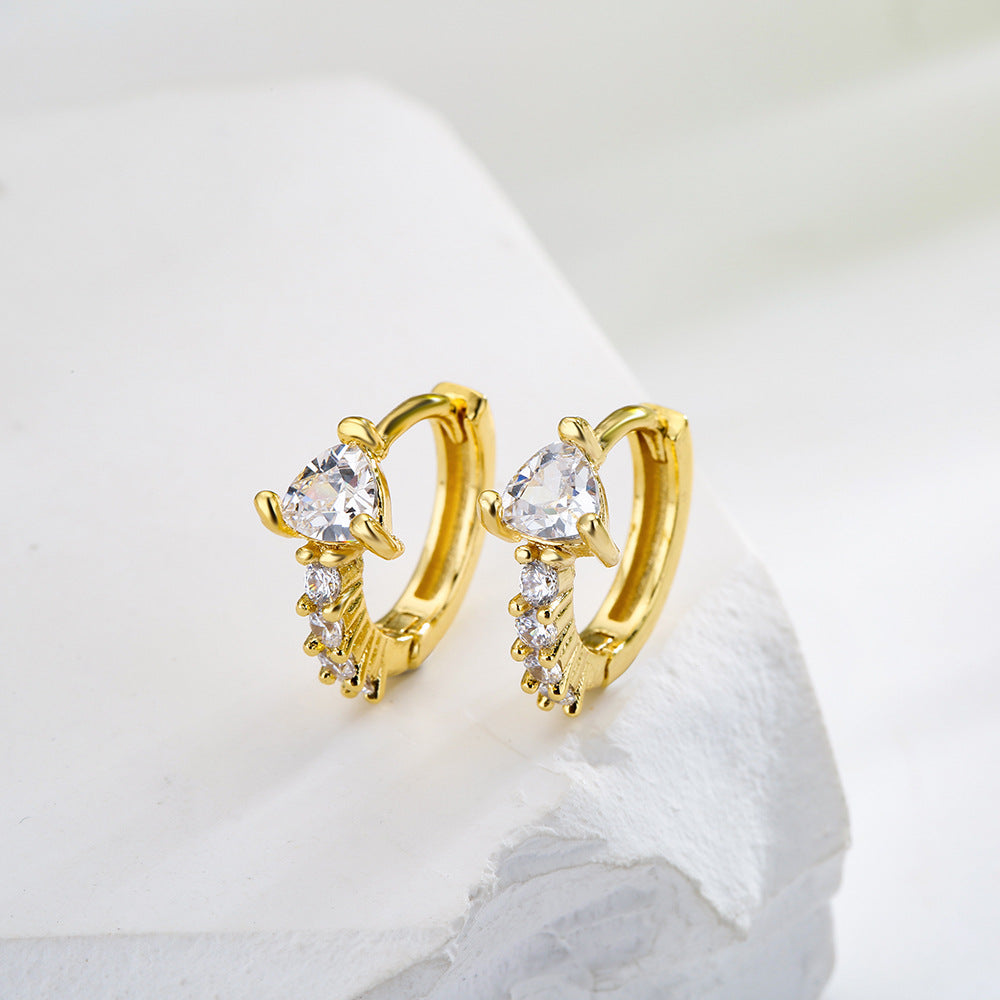 Orecchini da donna geometrici minimalisti in rame con placcatura in oro vero e intarsio di zirconi