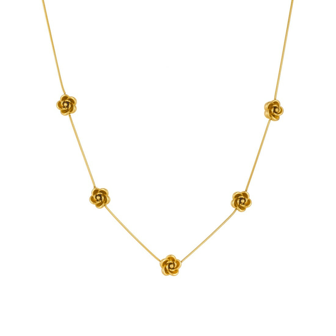Minimalist Gold Plated Stainless Steel Floral Camellia Necklace Snake Chain