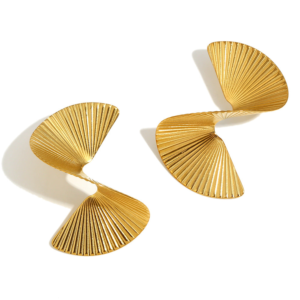 Orecchini da donna minimalisti geometrici a ventaglio in acciaio inossidabile con placcatura in oro 18 carati