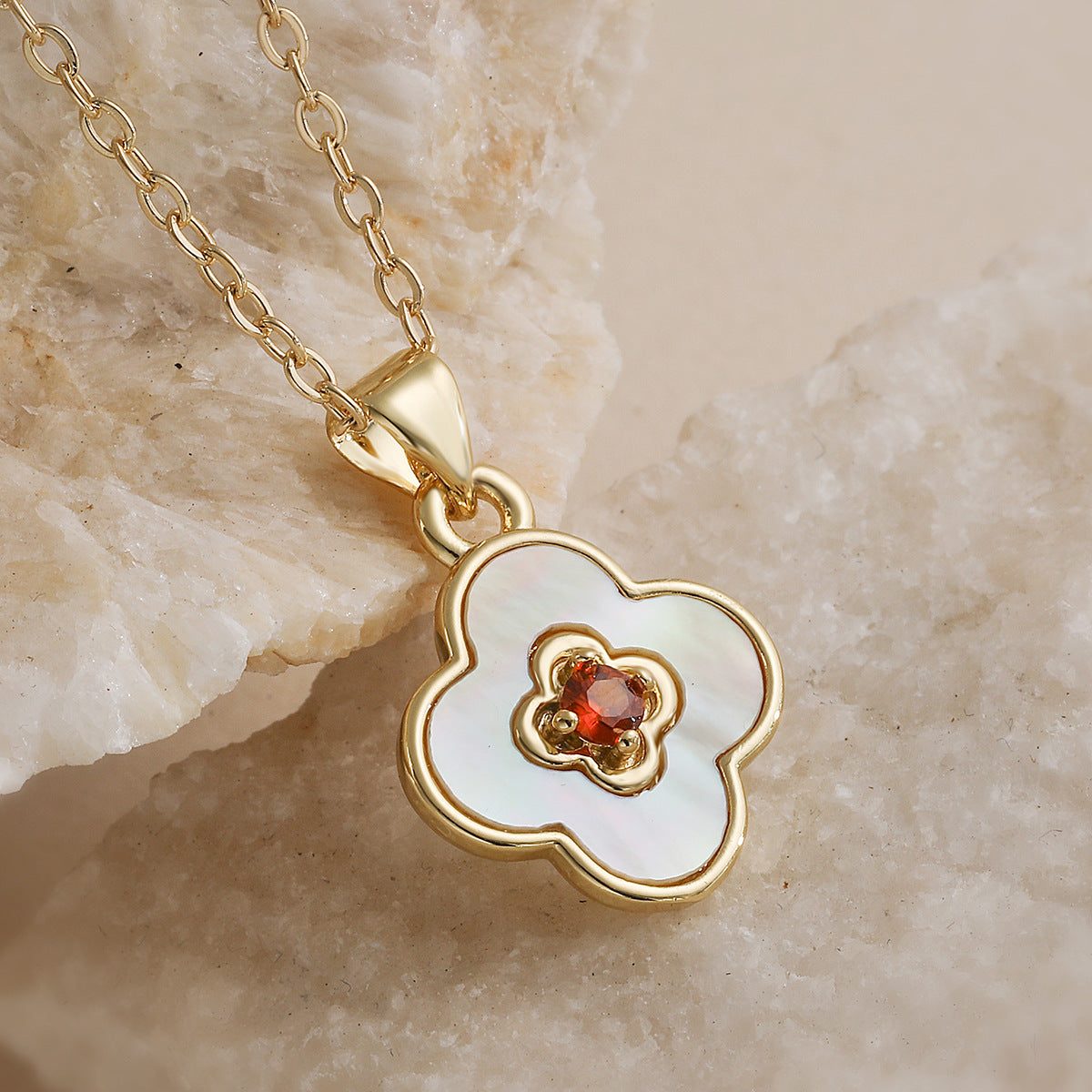 Minimalist 18K Gold Plated Brass Cubic Zirconia Floral Pendant Necklace for Women