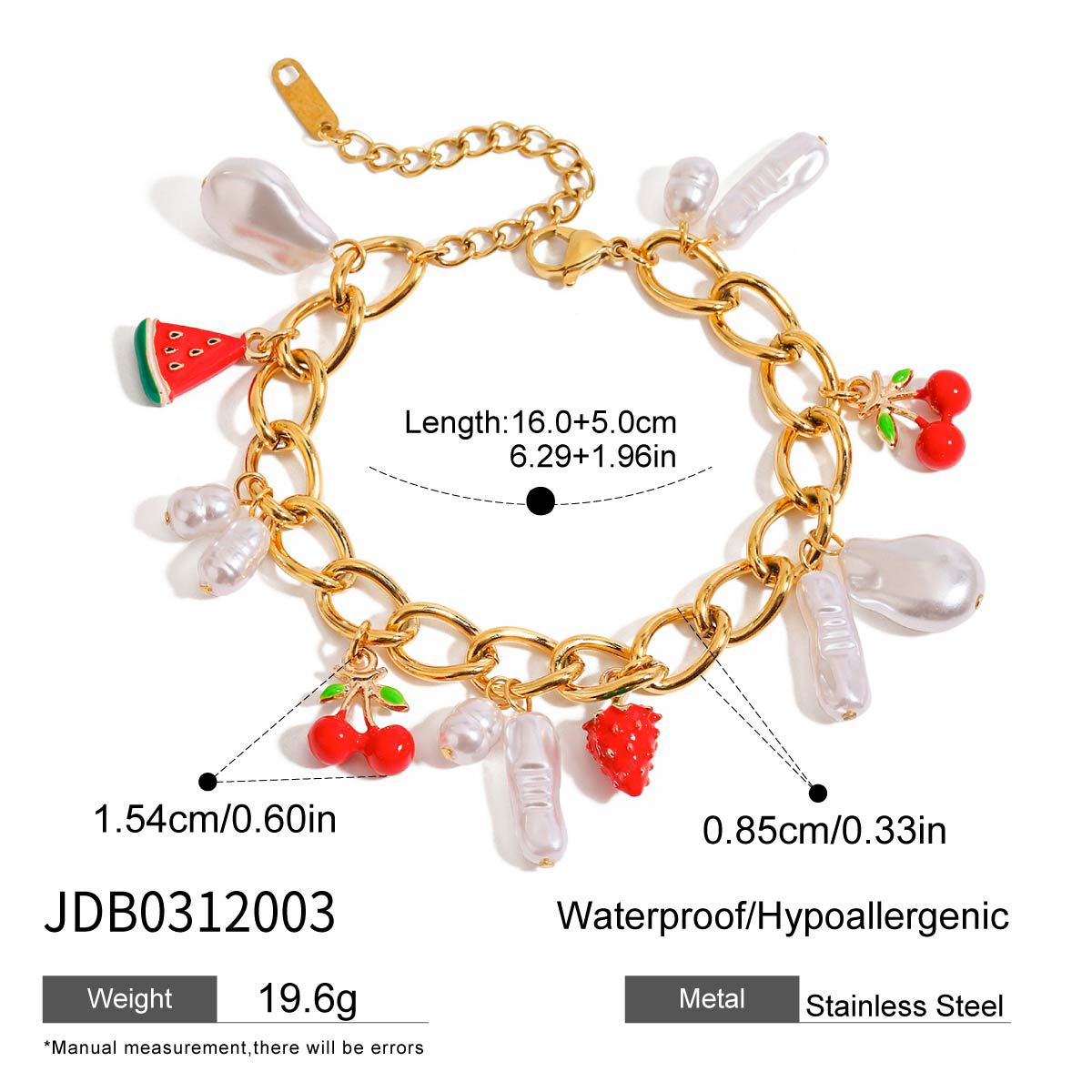 Elegant Titanium Steel Pearl Cherry Necklace Bracelet Set for Women