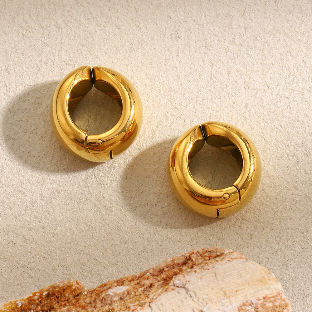 Fashionable Minimalist Geometric Stainless Steel Ear Clips for Women with 18K Gold Plating