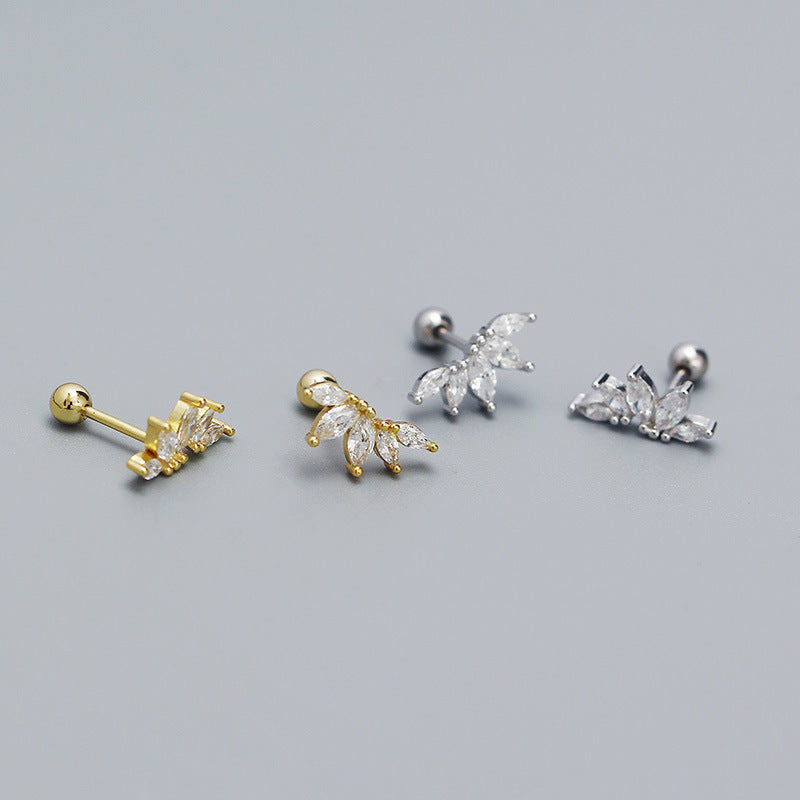 Orecchino a perno in argento sterling 925 di lusso, con zircone cubico taglio marquise ovale geometrico, per cartilagine, per donna