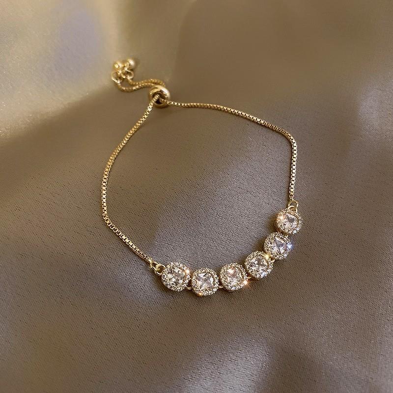 Elegant Geometric Brass Bracelet with Cubic Zirconia Inlay, Adjustable Plated Women's Jewelry
