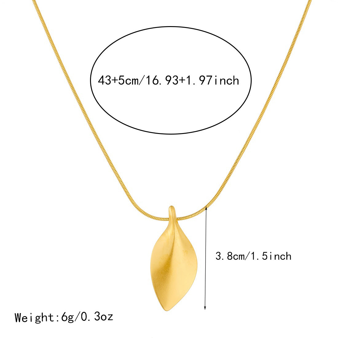 Minimalist Gold Plated Stainless Steel Leaf Pendant Necklace and Earring Set with Snake Chain for Women