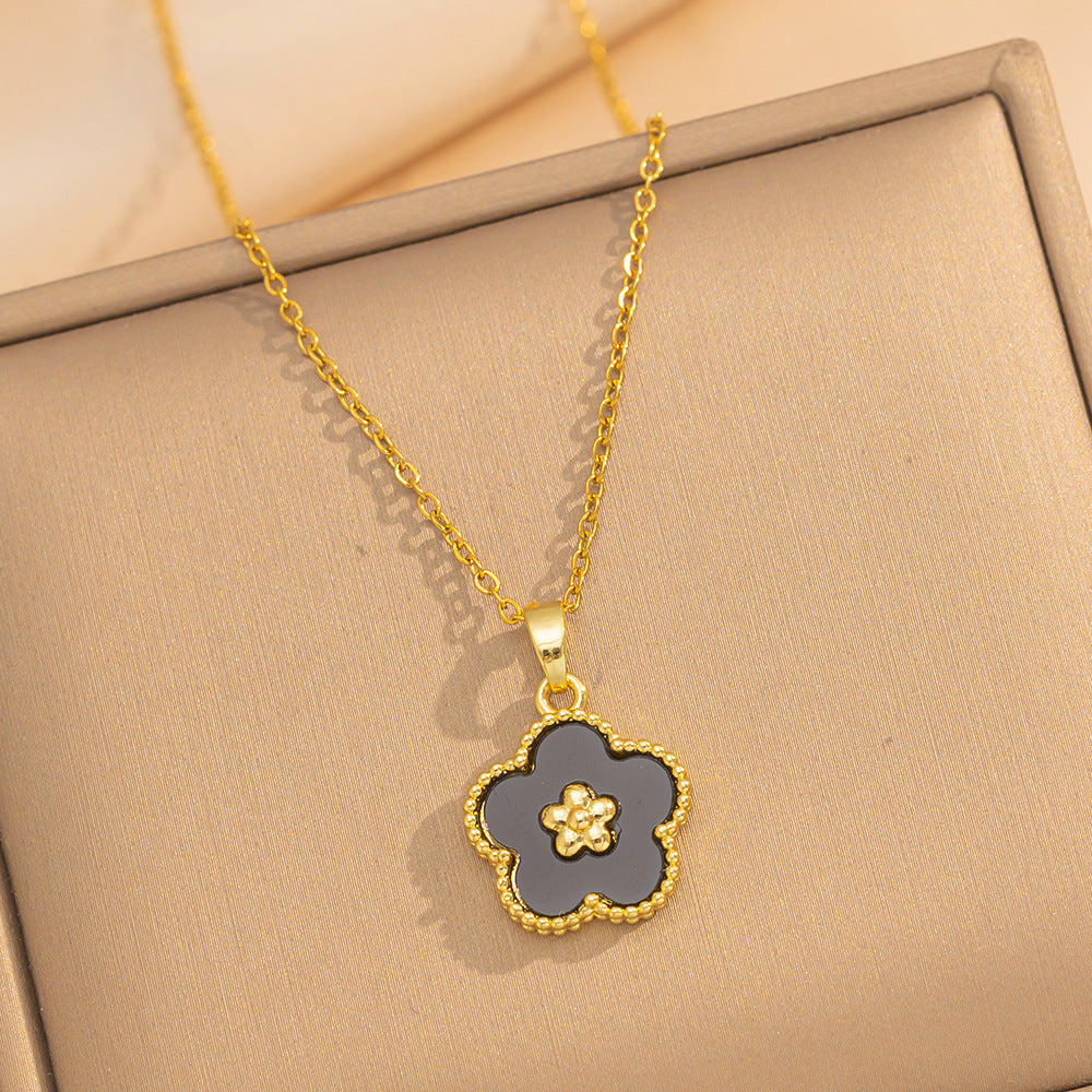 Minimalist Delicate Plum Blossom Seashell Flower Necklace for Women with Gold-Plated Copper Pendant on Cross Chain