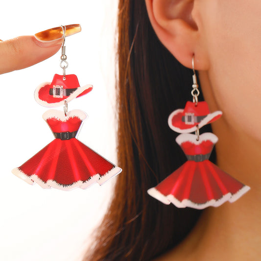 Orecchini in acrilico geometrici minimalisti da donna con stampa natalizia festiva, accessori per feste rossi