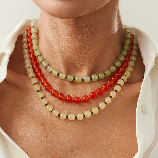 Minimalist Beaded Colorful Ethnic Round Pearl Necklace for Women Clavicle Chain with Glass Beads