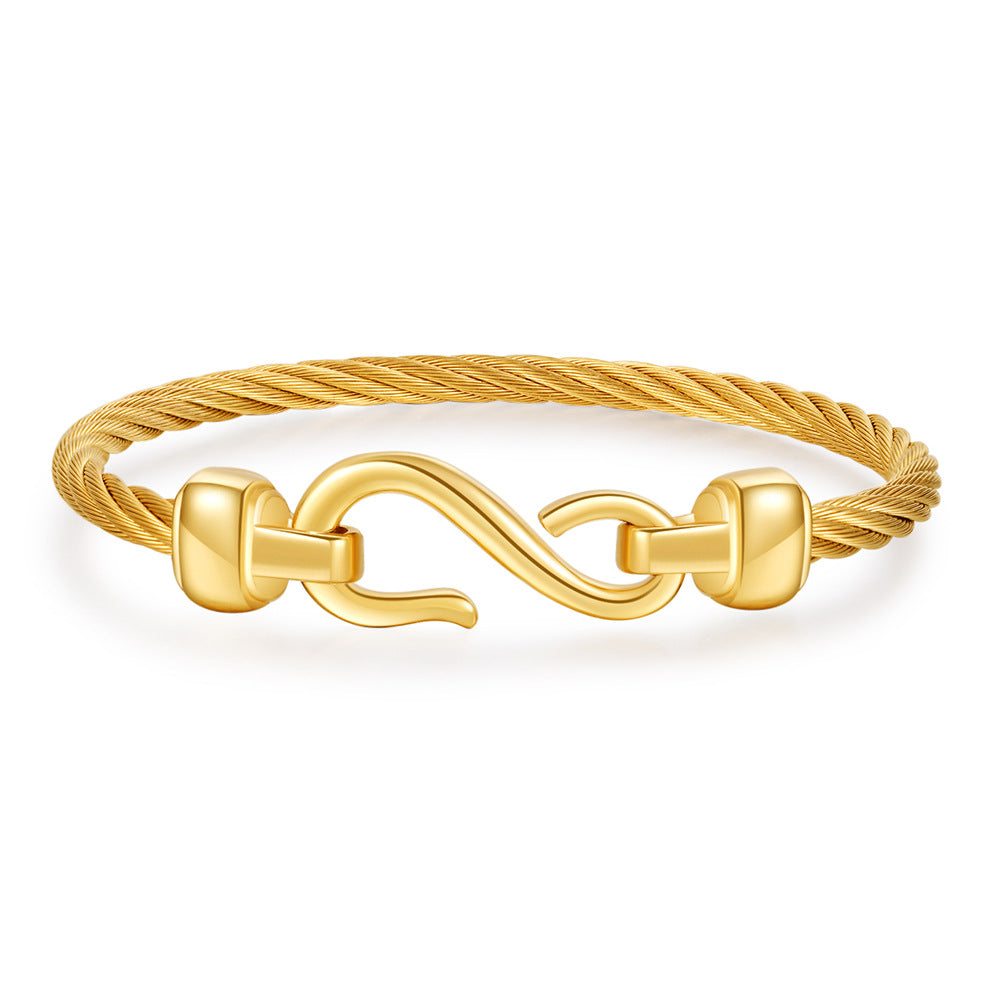 Minimalist Geometric Titanium Steel Figure-8 Fishhook Bracelet Plated Three-Color Stainless Steel Bangle