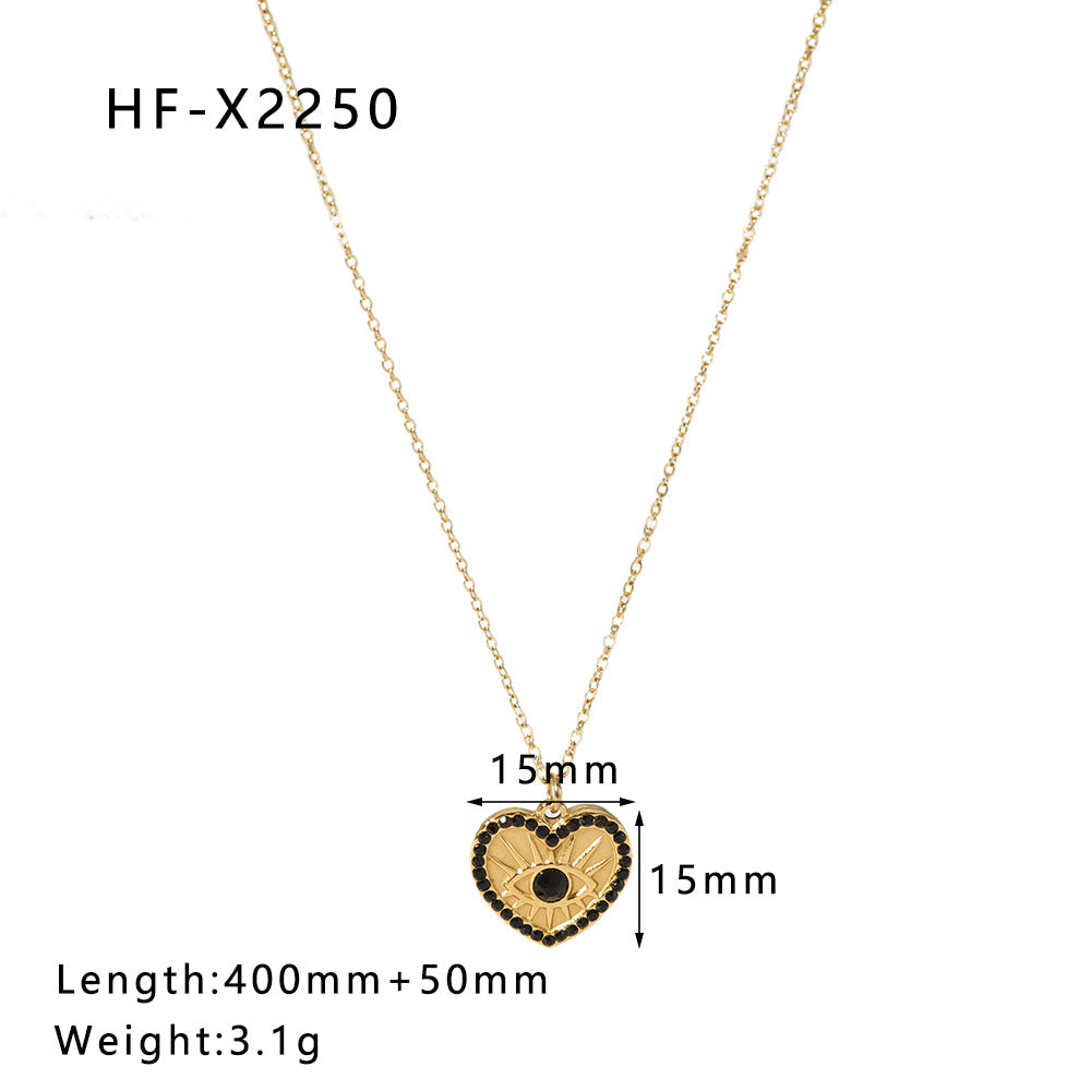 INS Style Heart Shaped Stainless Steel Pendant Necklace with 18K Gold Plating and Zircon Inlay for Women