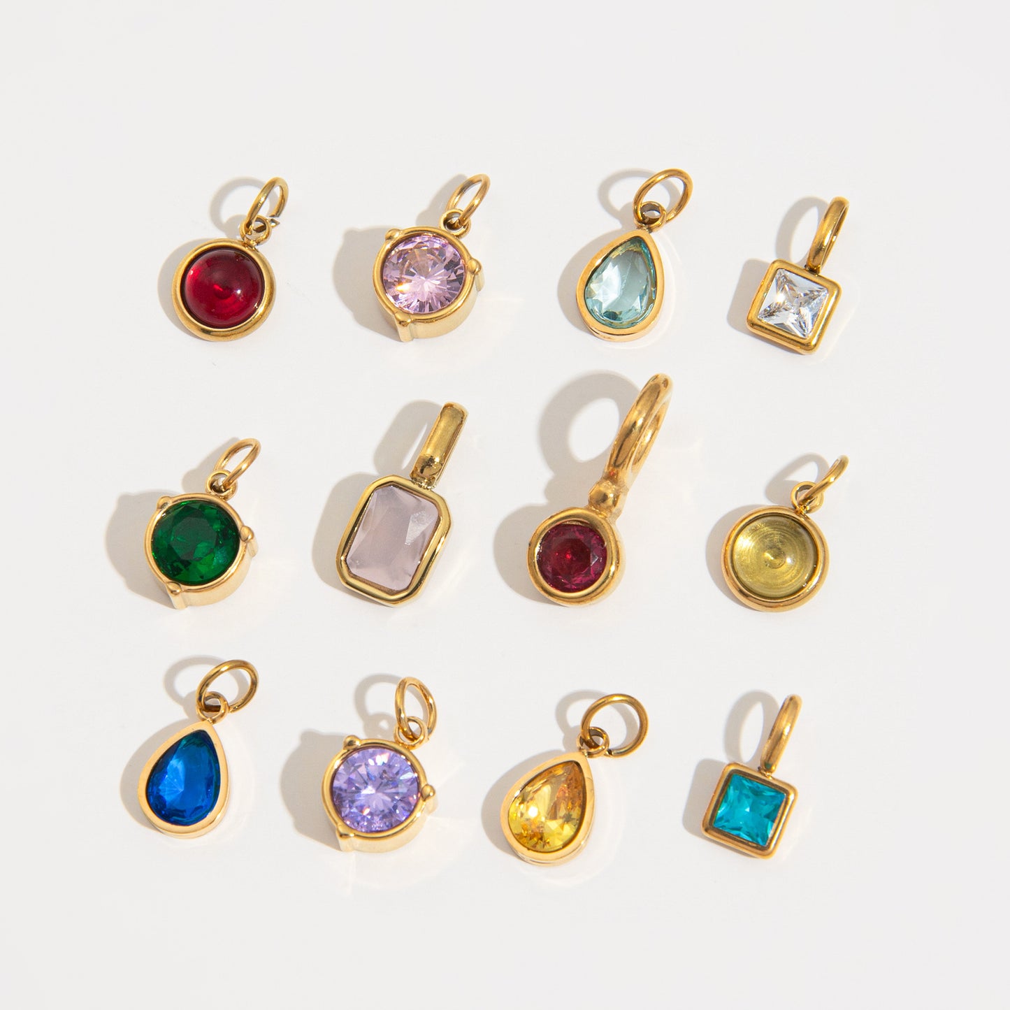 Vintage Geometric Stainless Steel 18K Gold PVD Plated DIY Charm Bar Necklace with 12 Birthstones