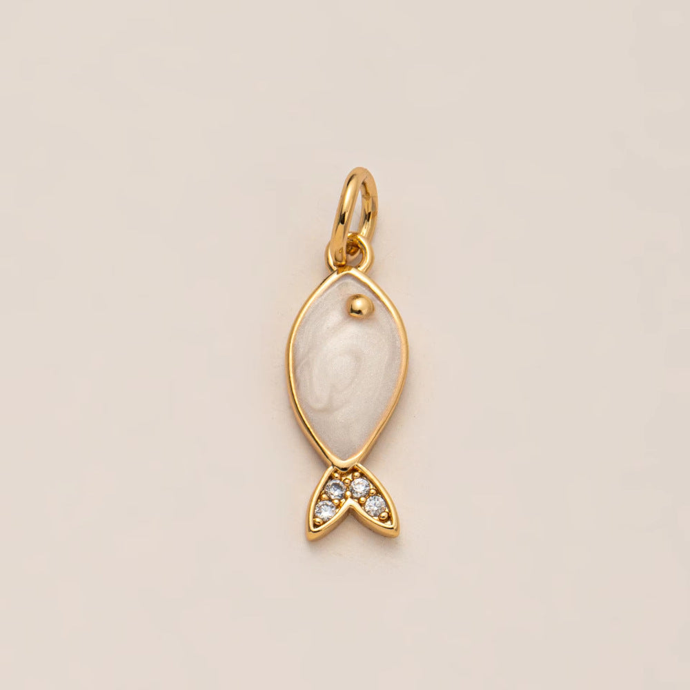 Minimalist Luxury Plated Brass Animal Shape Cubic Zirconia Charm Bar with Corn Chain