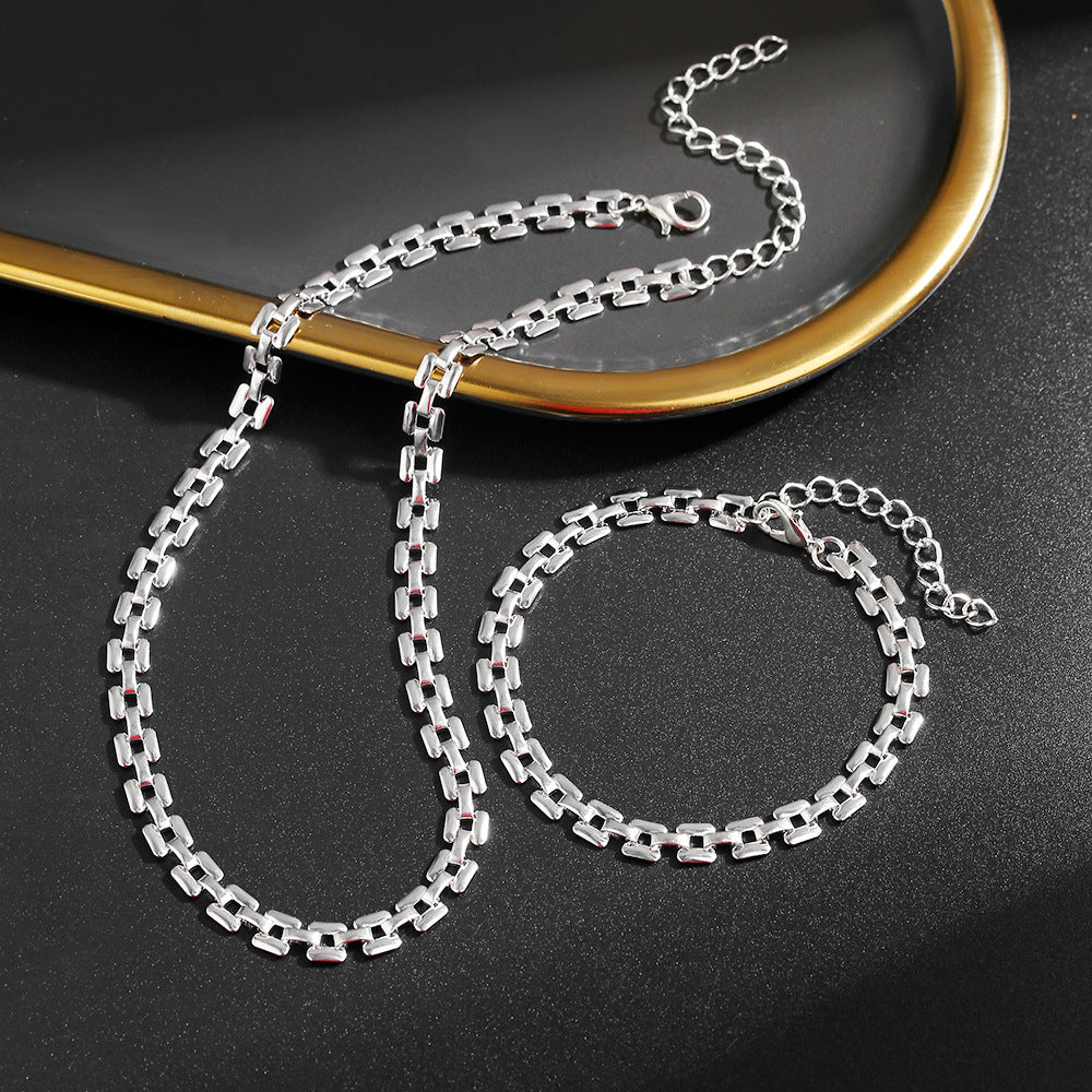 Fashion Round Plated Alloy Necklace and Bracelet Set for Women