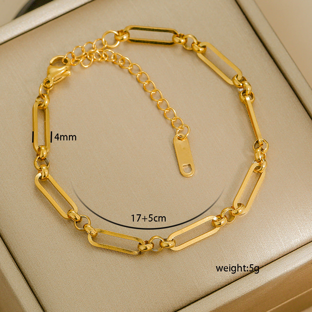 Bracciale da donna minimalista a rombi in acciaio al titanio con placcatura in oro 18 carati, accessorio di moda versatile