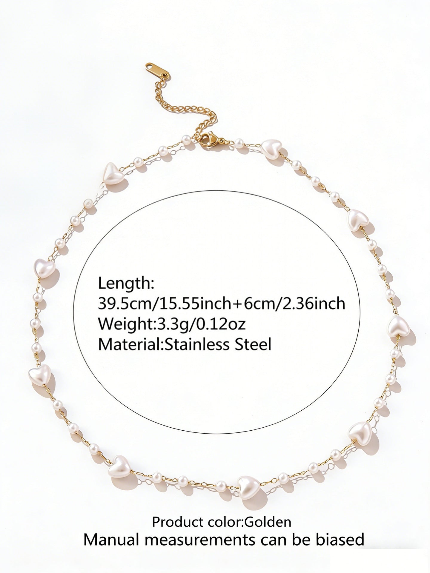 Vintage Luxury Heart Shaped Stainless Steel Pearl Necklace 18K Gold Plated
