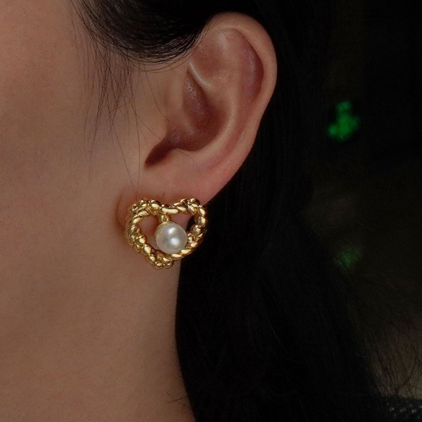 Sweet Heart Hollow Plated Stainless Steel Earrings for Women