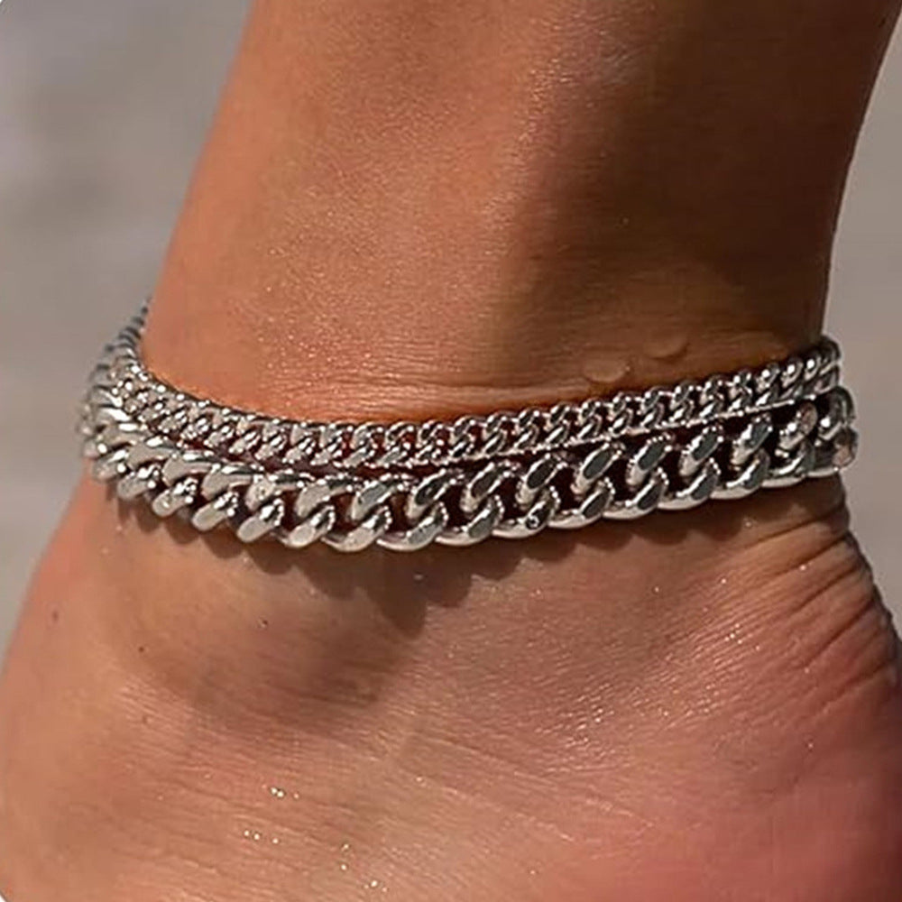 Minimalist Luxury Alloy Cuban Link Chain Anklet for Women