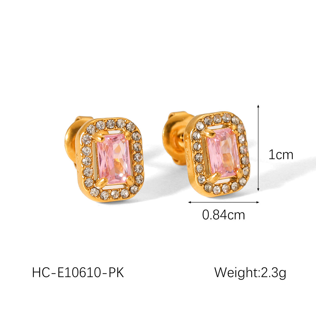 Orecchini da donna quadrati geometrici alla moda in acciaio inossidabile con placcatura in oro 18 carati e intarsio di zirconi