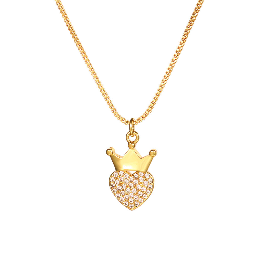 Elegant Heart Brass Cubic Zirconia Pendant Necklace Cable Chain Unisex
