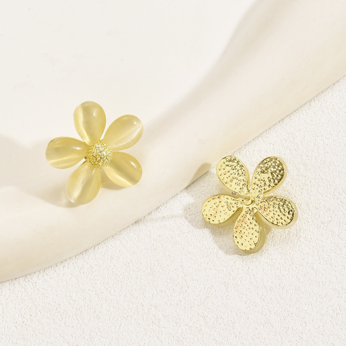 Pendientes Geométricos Florales Vintage con Incrustaciones de Piedra Ojo de Gato para Mujer, Poste de Acero Inoxidable