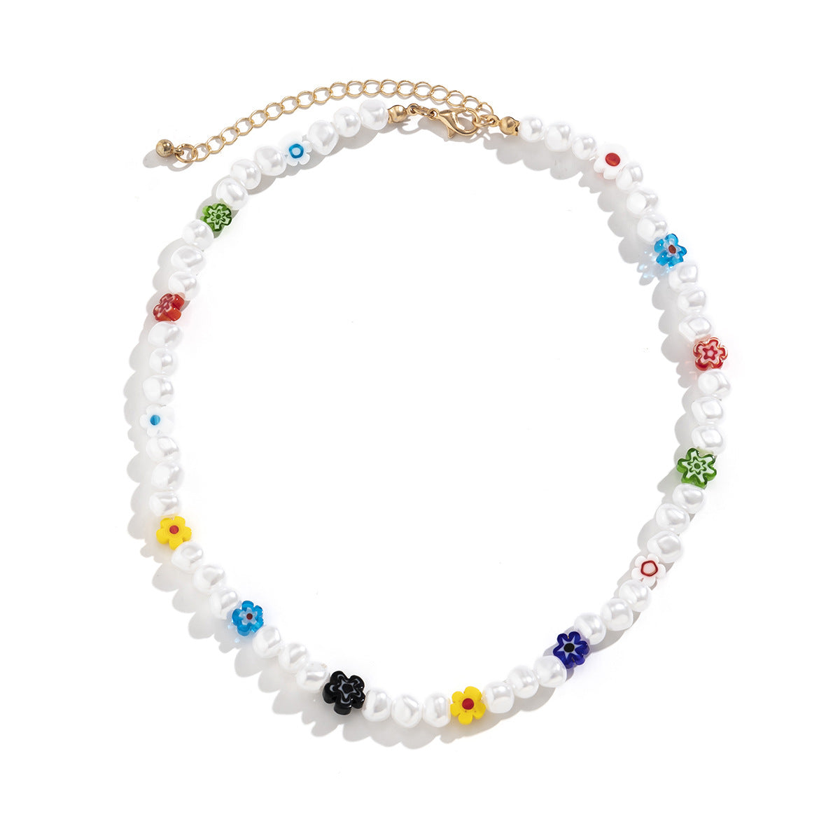Collar con colgante rústico floral de margaritas para mujer con cuentas de resina y diseño geométrico en cadena de bolitas