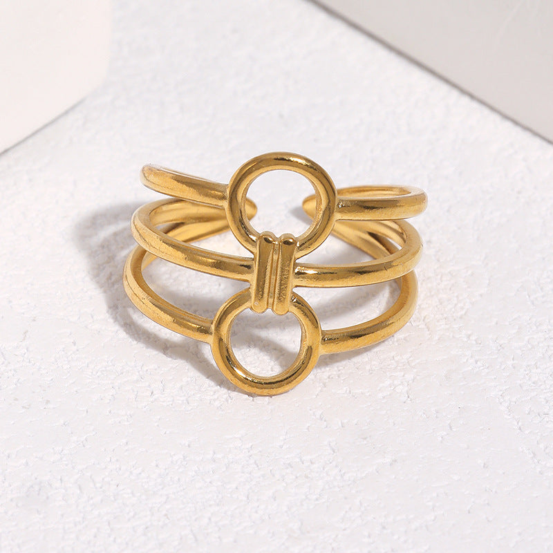 Minimalist Geometric Round Stainless Steel Plated Adjustable Ring for Women