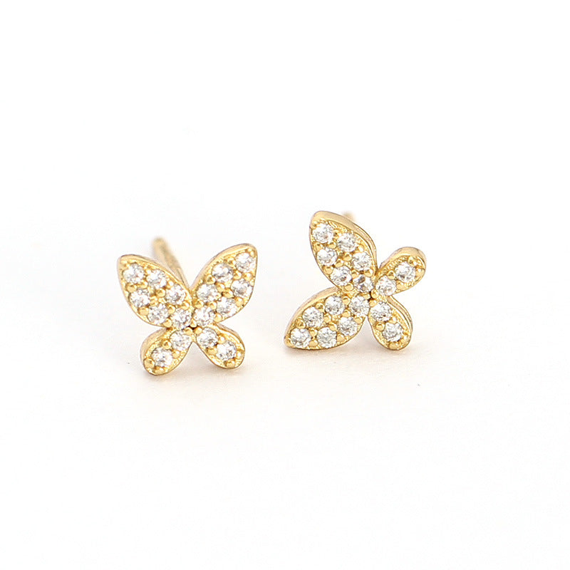 Orecchini a perno a forma di farfalla da donna in argento sterling con zirconi cubici colorati
