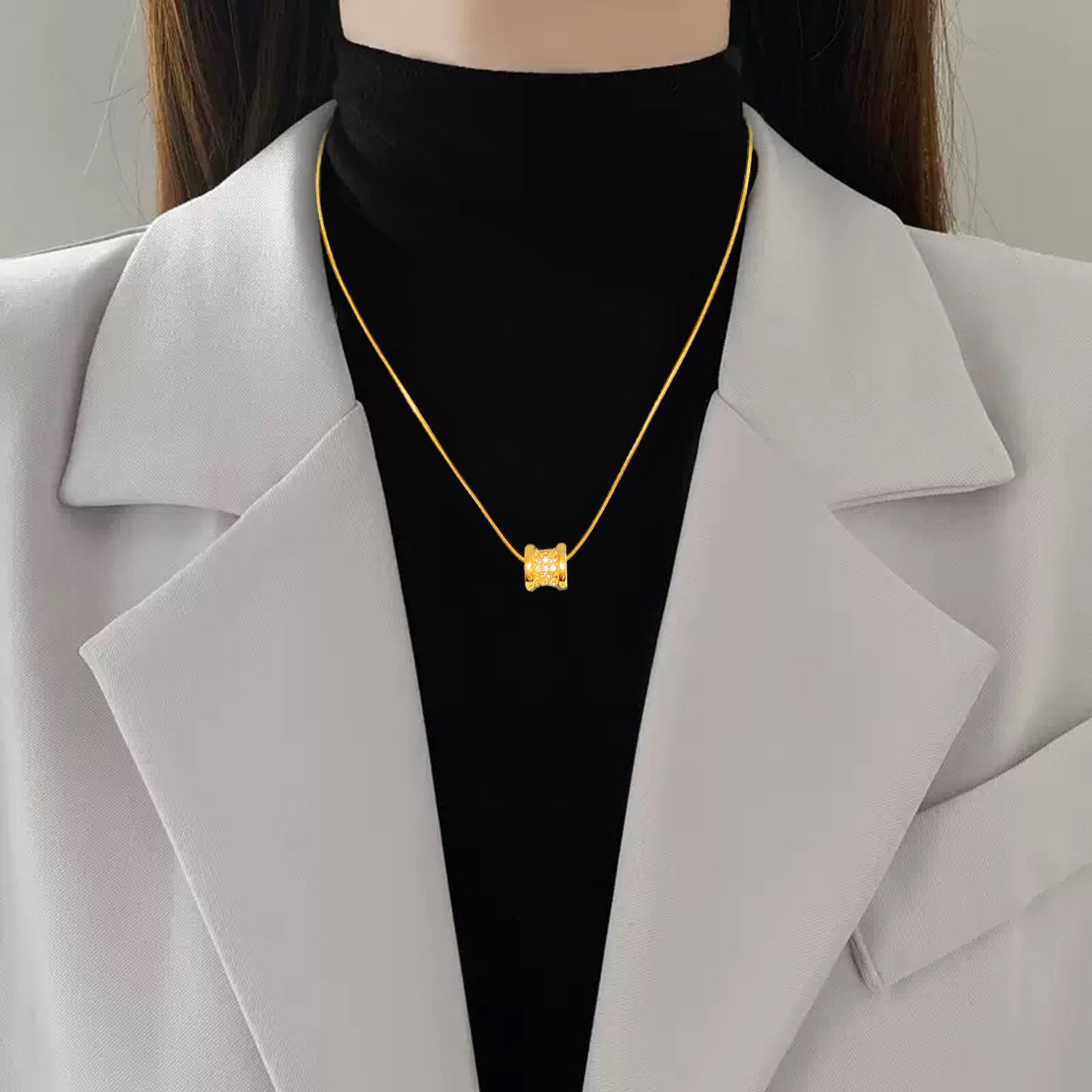 Vintage Geometric Titanium Steel Plated Necklace with Cubic Zirconia for Unisex