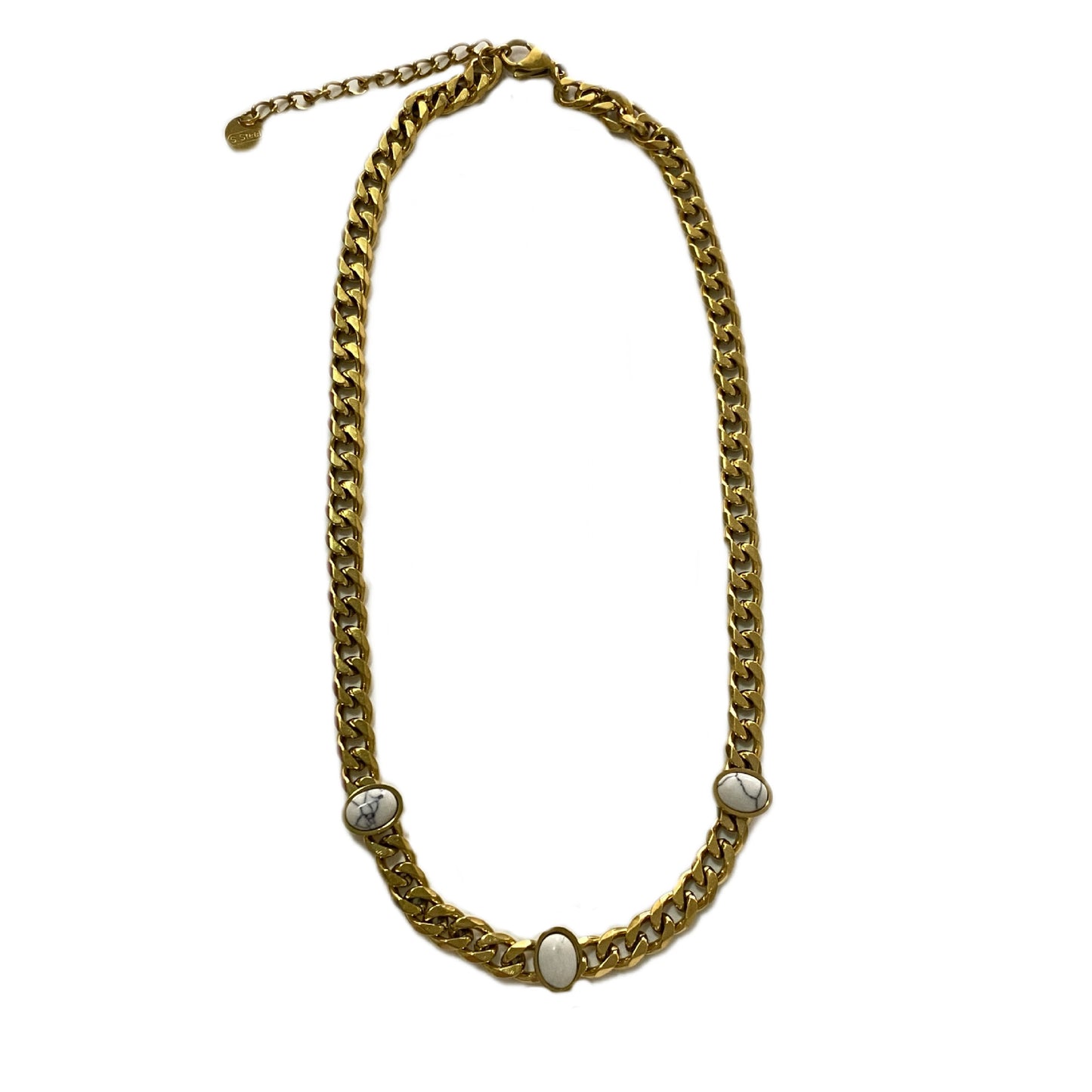 Hip-hop Gold Plated Geometric Titanium Steel Necklace with White Turquoise Inlay