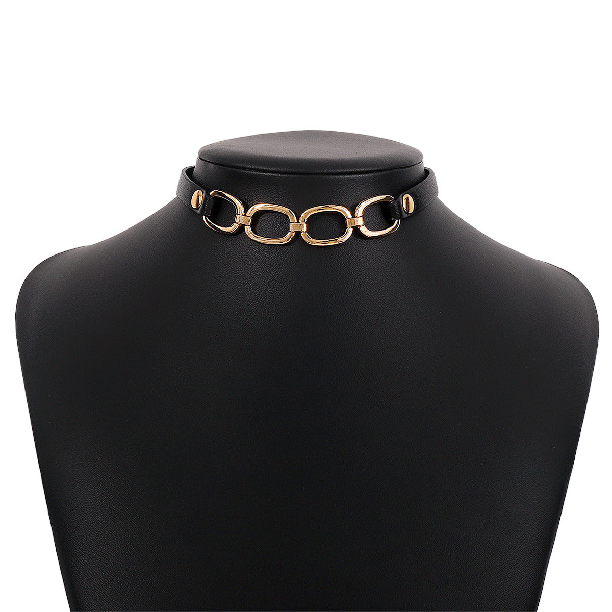 Collana girocollo in pelle geometrica minimalista spigolosa con fibbia in metallo da donna