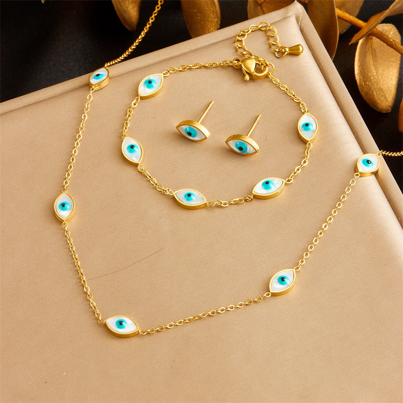Minimalist Gold Plated Stainless Steel Heart Butterfly Teardrop Pearl Jewelry Set for Women