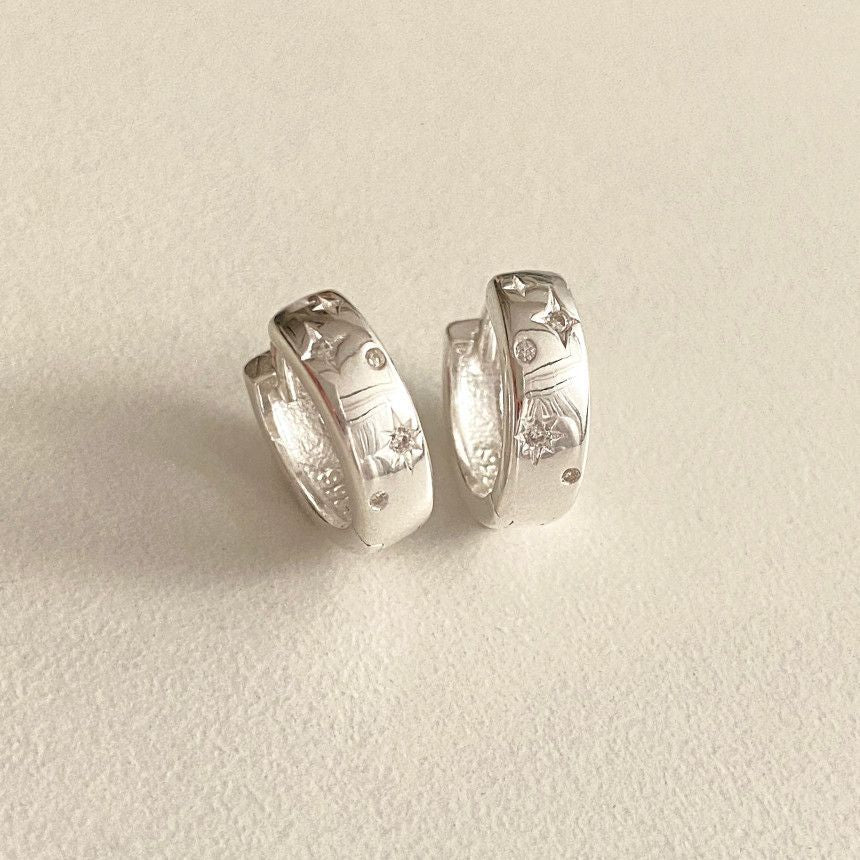 Minimalist Letter-Shaped 925 Sterling Silver Stud Earrings with Rhinestone Inlay, Hypoallergenic Silver Post