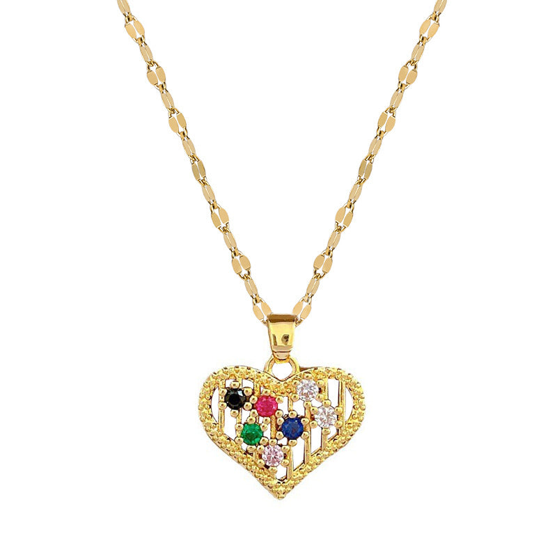 Luxury Rhinestone-Encrusted Titanium Steel Heart Pendant Necklace for Women, Adjustable Chain, Elegant Clavicle Jewelry for Wedding and Formal Events