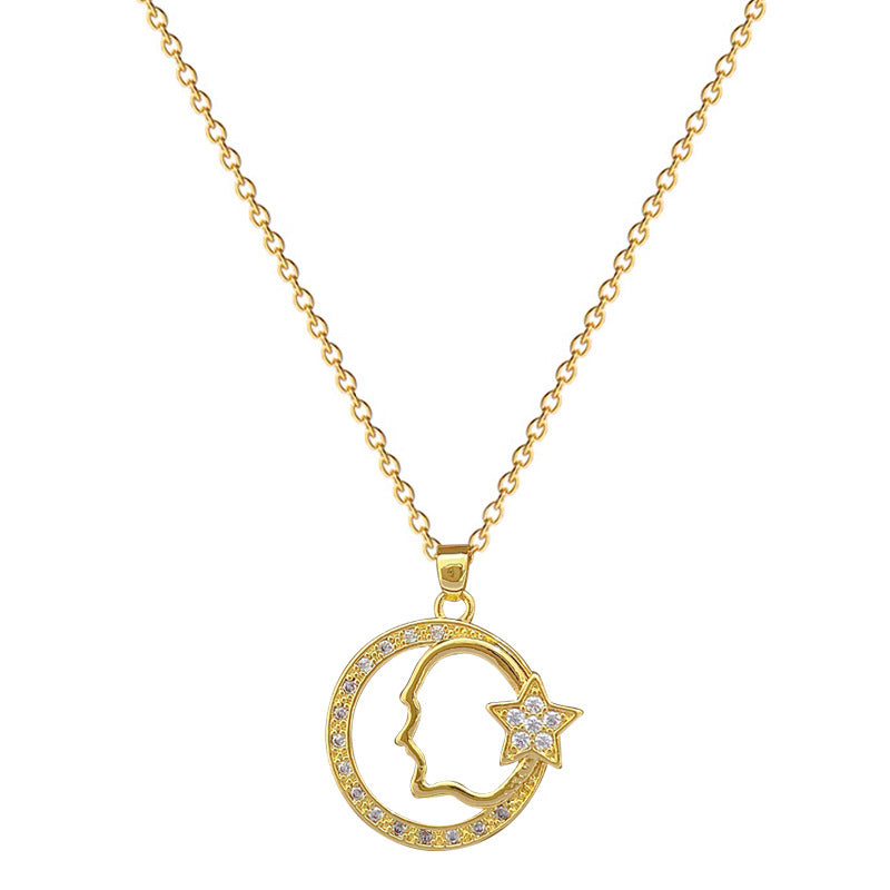 Collana a sospensione geometrica minimalista a stella in acciaio al titanio con accenti di strass per donne e uomini