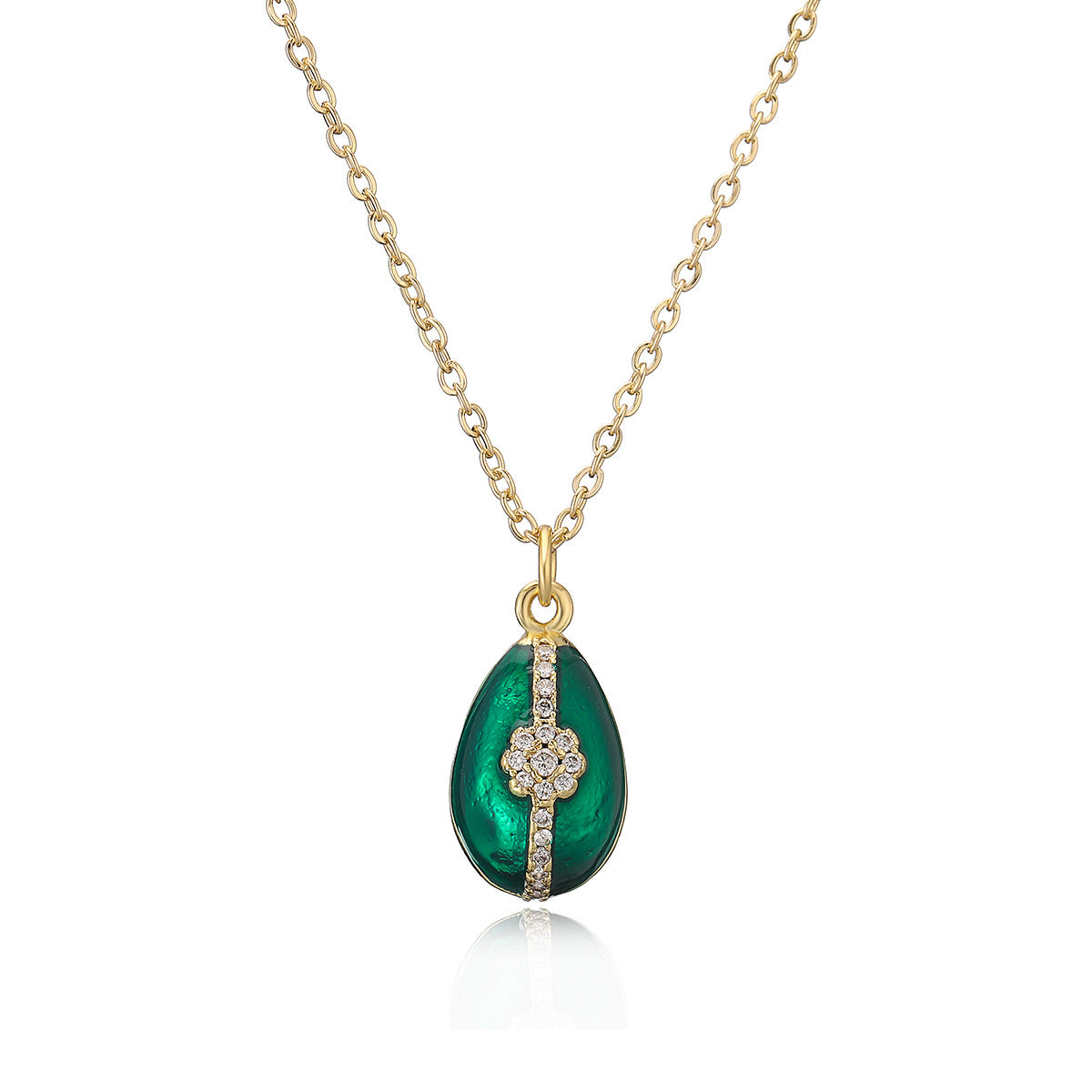 Minimalist Geometric Pendant Necklace for Women in Brass with Enamel Finish and Zircon Inlay, Elegant Clavicle Chain