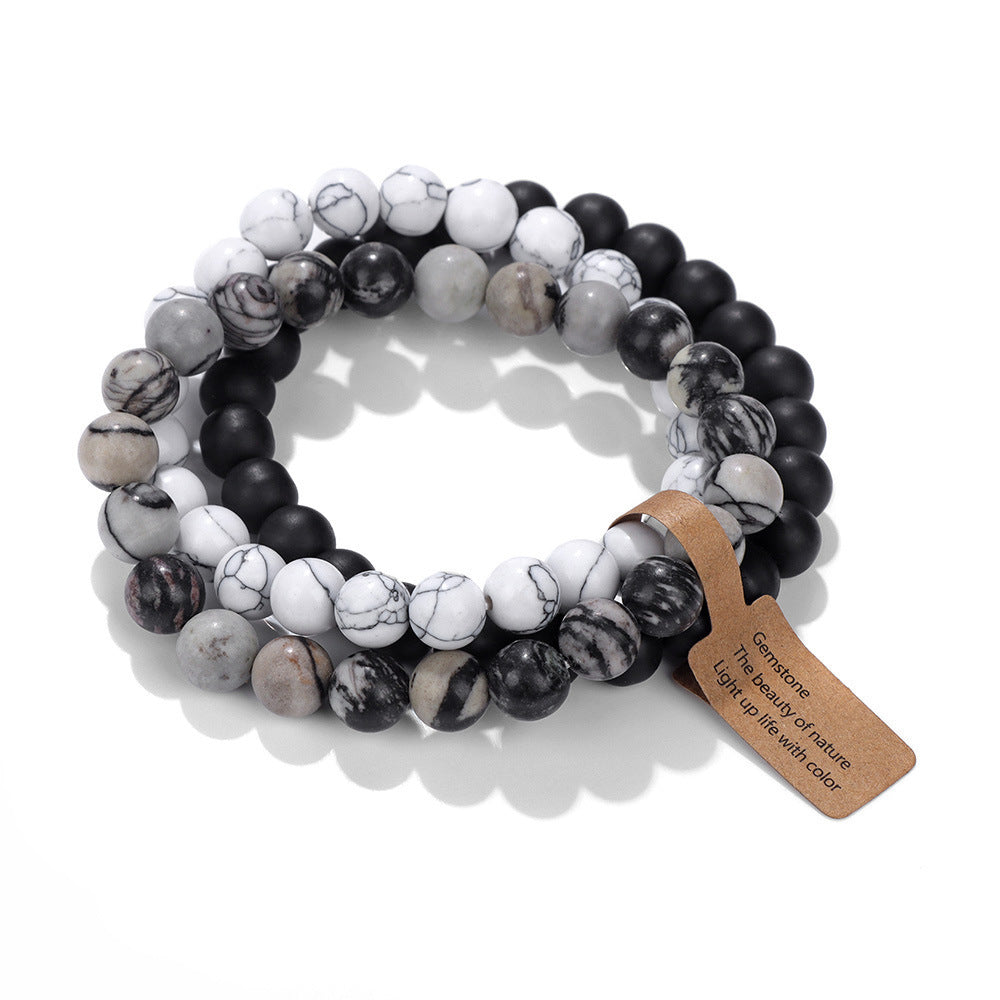 Elegant Geometric Round Agate Beaded Stretch Bracelet Set Unisex