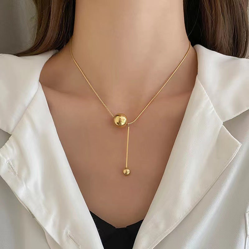 Collana Minimalista con Pendente a Sfera Geometrico in Acciaio al Titanio Placcato Oro per Donna, Catena a Serpente, Gioielli Estivi per la Clavicola
