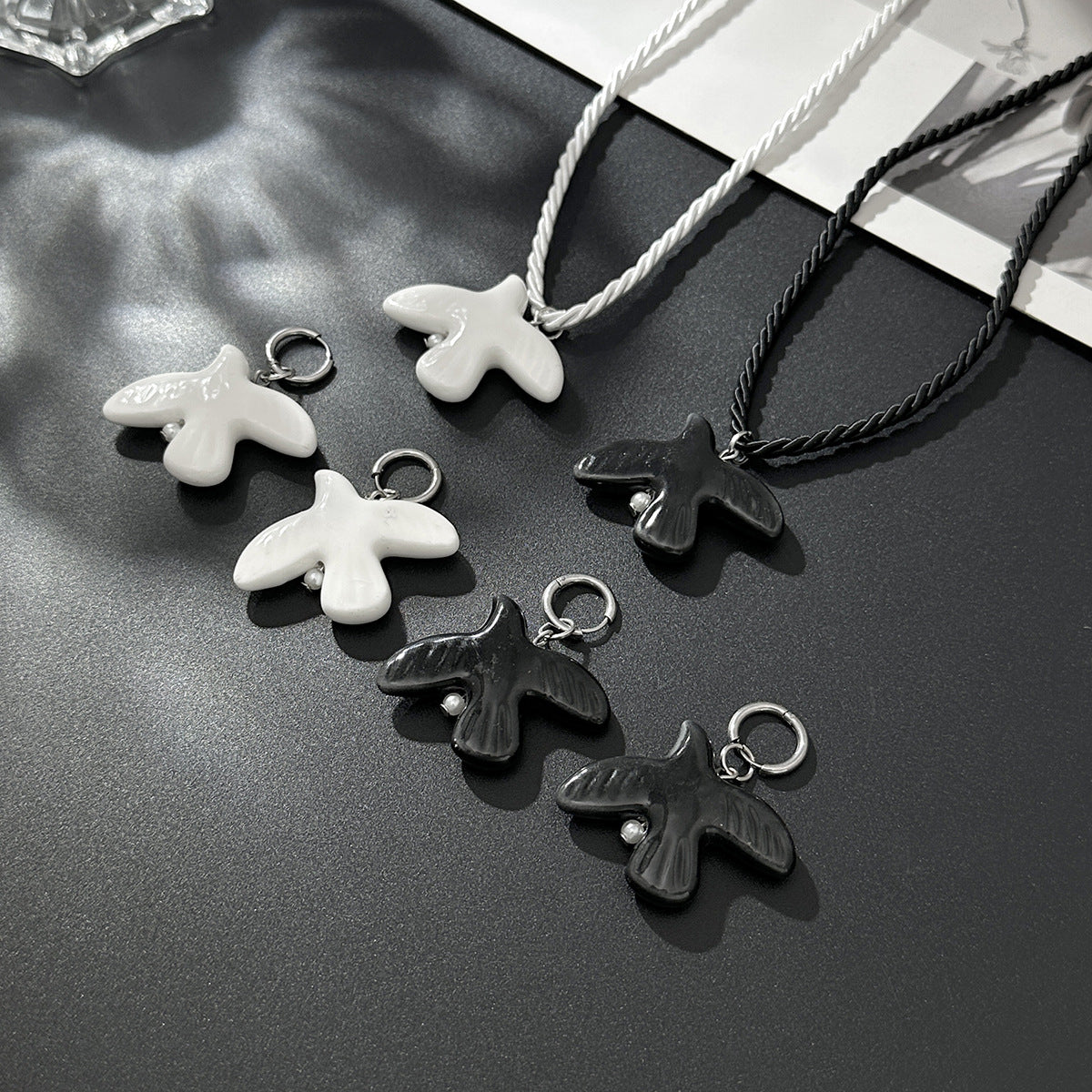 Minimalist Ceramic Peace Dove Long Pendant Necklace with Adjustable Tie Closure for Women