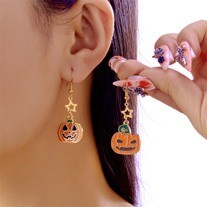 Pendientes de aleación con colgante de fantasma de calabaza de Halloween, dulces y atrevidos, galvanizados para fiestas de disfraces unisex
