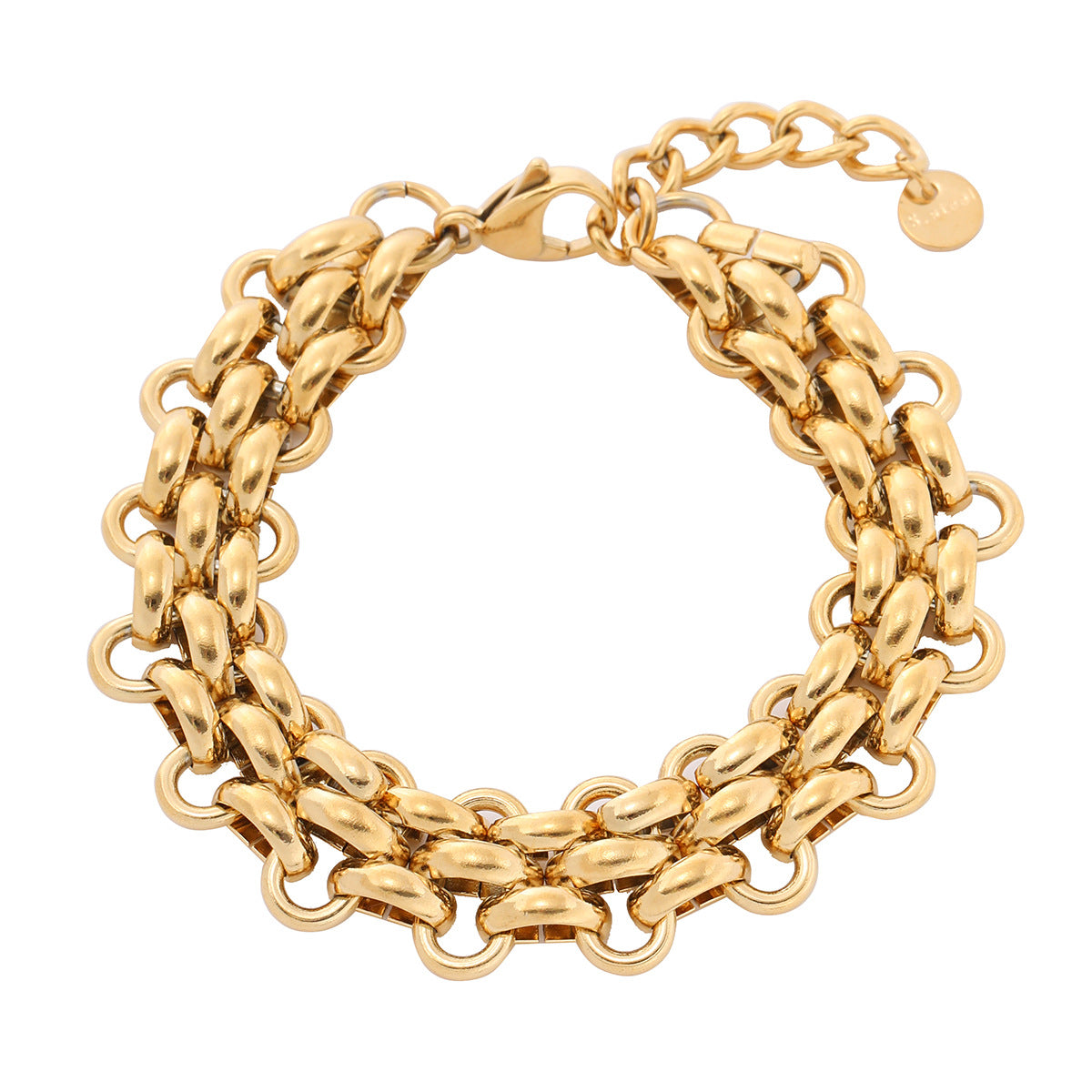 Bracciale da donna in acciaio di titanio geometrico alla moda con placcatura in oro 18 carati e finitura metallica